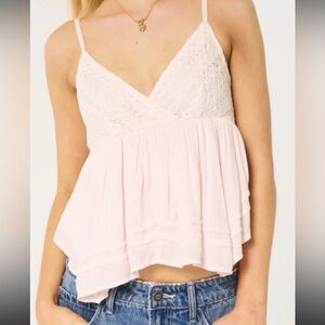 Hollister Light Pink Lace Trim Blouse